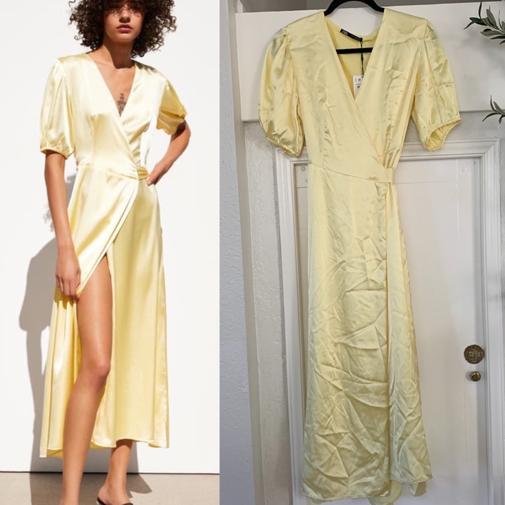 NWT ZARA Wrap V-NECK Stain Maxi DRESS French Style